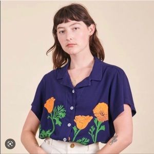 XL PANTRY BUTTON UP - SOLD OUT HAND STAMPED CALIFORNIA POPPY
